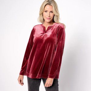 Knit Velvet Split Neck Pullover Top